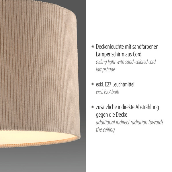 JUST LIGHT DURO Deckenleuchte E27 max. 10W sand 14891-39