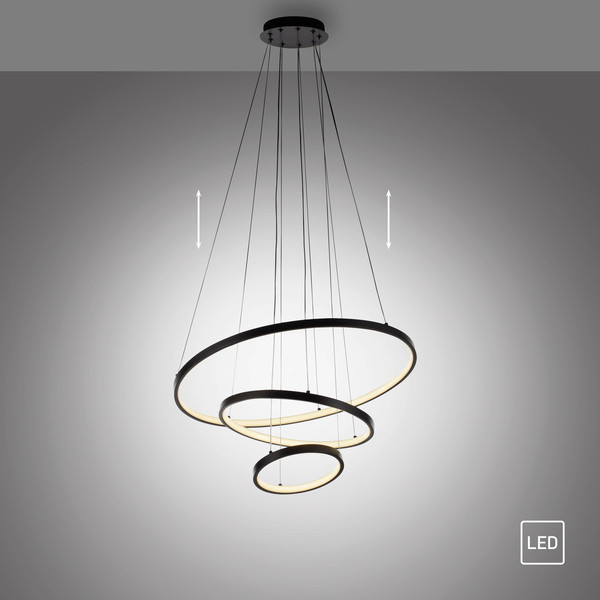 JUST LIGHT CERCHI LED Pendelleuchte Warmweiss 45W schwarz 15070-18