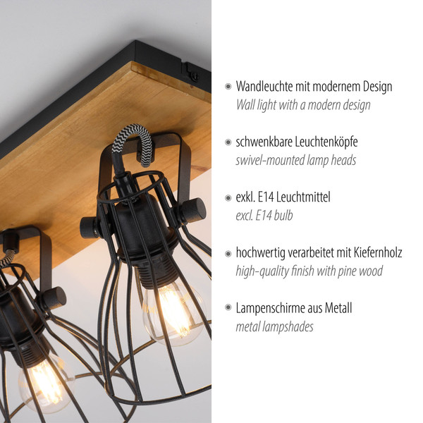 JUST LIGHT TARO Deckenleuchte E14 max. 10W 2-fach schwarz 15118-18