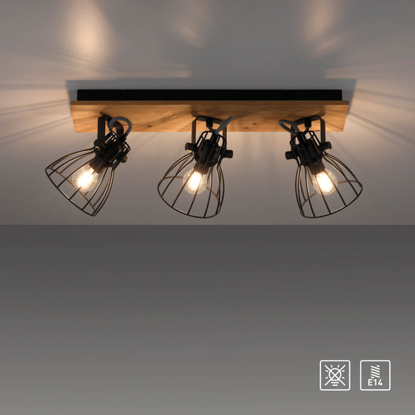 JUST LIGHT TARO Deckenleuchte E14 max. 10W 3-fach schwarz 15119-18