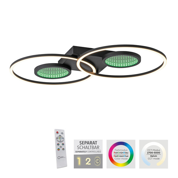 JUST LIGHT TUNEL LED Deckenleuchte CCT Dimmbar 35,8W 2-fach schwarz 15160-18
