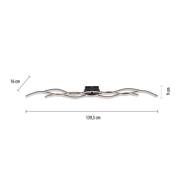 JUST LIGHT WAVE LED Deckenleuchte Warmweiss 29,5W 3-fach schwarz 15167-18