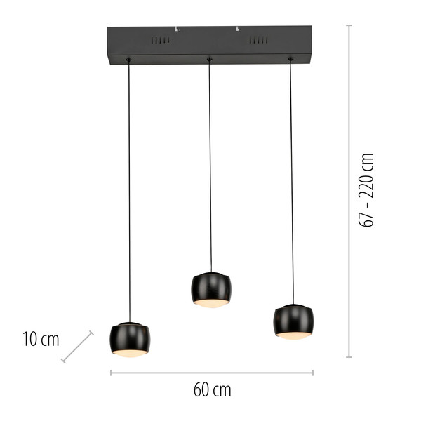 JUST LIGHT BALLINI LED Pendelleuchte Warmweiss Dimmbar 15,6W 3-fach schwarz 15261-18