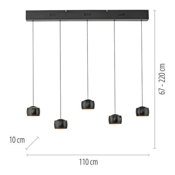 JUST LIGHT BALLINI LED Pendelleuchte Warmweiss Dimmbar 26W 5-fach schwarz 15262-18