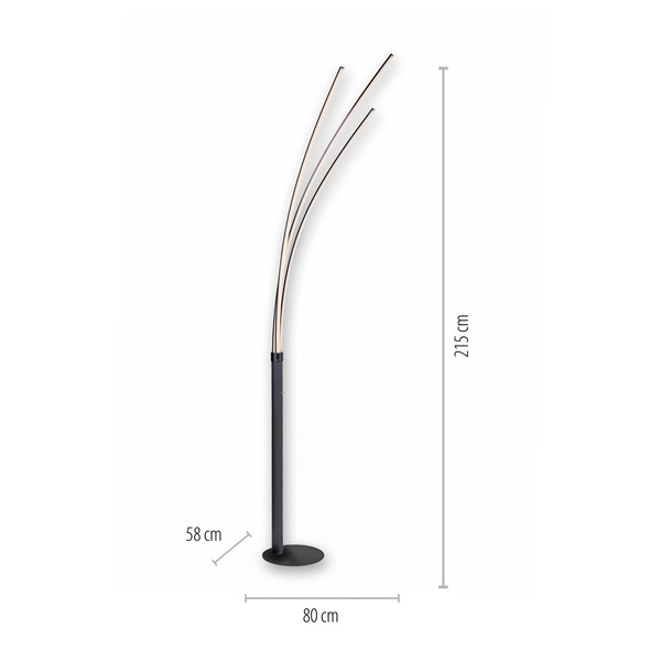 JUST LIGHT MAJA LED Stehleuchte Warmweiss 18,6W 3-fach schwarz 15383-18