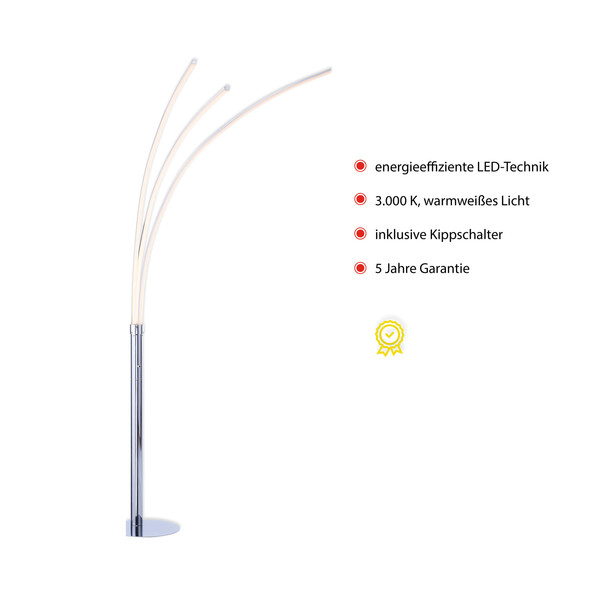 JUST LIGHT MAJA LED Stehleuchte Warmweiss 18,6W 3-fach chrom 15383-55