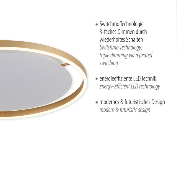 JUST LIGHT RITUS LED Deckenleuchte Warmweiss Dimmbar 28W messingmatt 15392-60