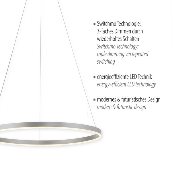 JUST LIGHT RITUS LED Pendelleuchte Warmweiss Dimmbar 28W aluminium 15394-95