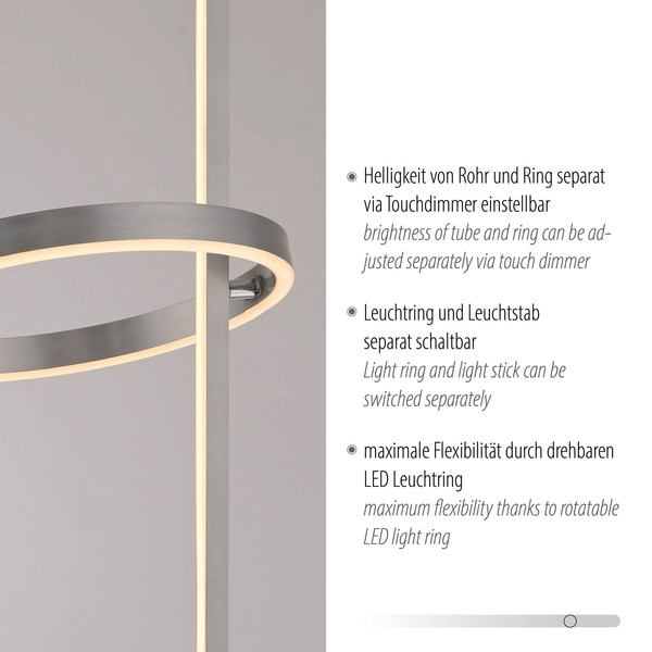 JUST LIGHT RITUS LED Stehleuchte Warmweiss Dimmbar 19,5W 2-fach stahl 15397-55