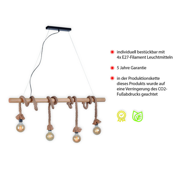JUST LIGHT ROPE Pendelleuchte E27 max. 15W 4-fach schwarz 15483-18