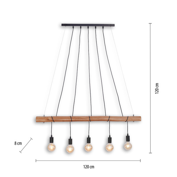 JUST LIGHT DAMIAN Pendelleuchte E27 max. 60W 5-fach schwarz 15515-18