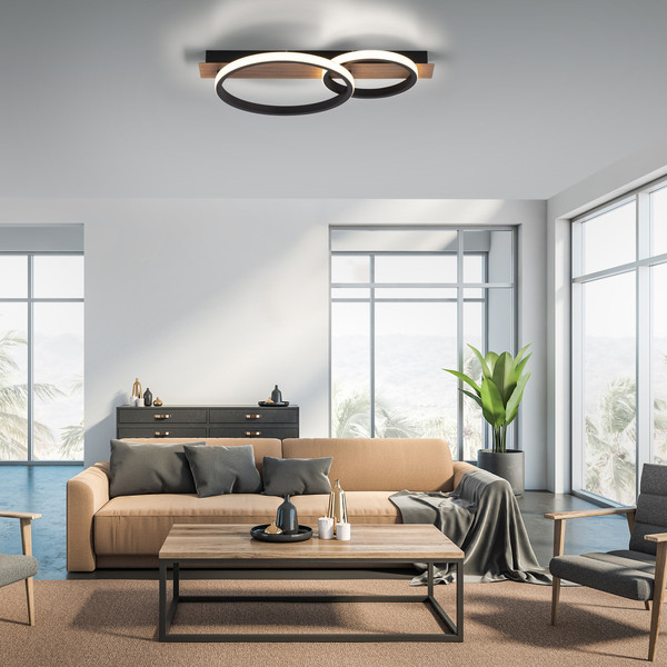 JUST LIGHT TROOPER LED Deckenleuchte Warmweiss 28W Holzdekor 15615-78