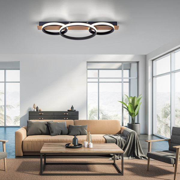 JUST LIGHT TROOPER LED Deckenleuchte Warmweiss 37W Holzdekor 15616-78