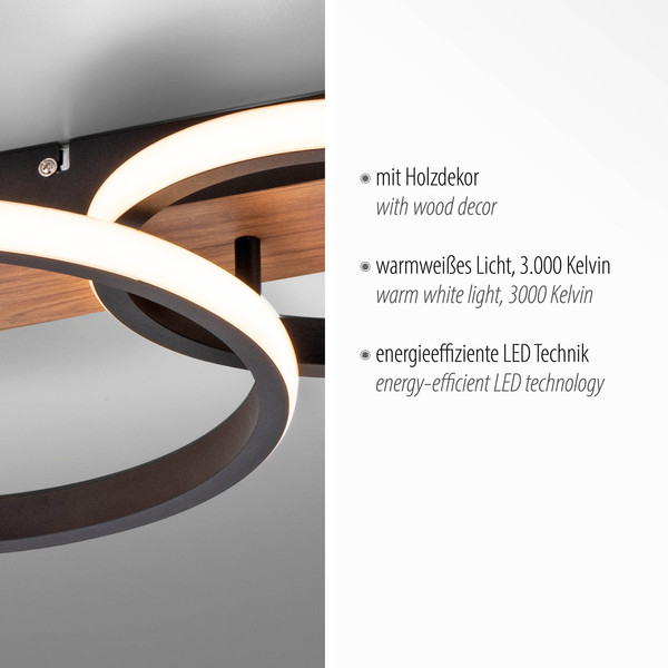 JUST LIGHT TROOPER LED Deckenleuchte Warmweiss 37W Holzdekor 15616-78