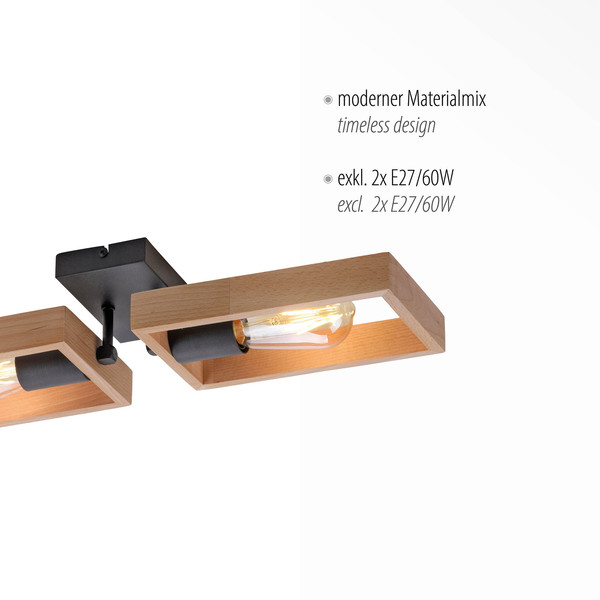 JUST LIGHT FRANKY Wand- und Deckenleuchte E27 max. 60W 2-fach schwarz 15657-18