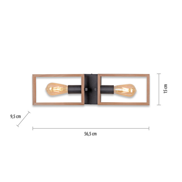 JUST LIGHT FRANKY Wand- und Deckenleuchte E27 max. 60W 2-fach schwarz 15657-18