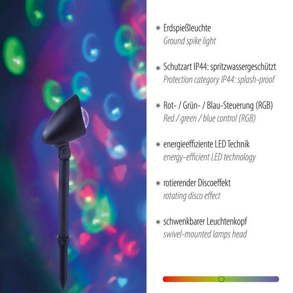 JUST LIGHT DISCO LED Erdspießleuchte RGB 3W schwarz IP44 19035-18