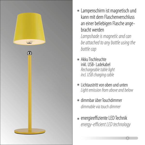 JUST LIGHT BOTERIA LED AKKU-Tischleuchte Warmweiss Dimmbar 2,5W gelb IP54 19251-81