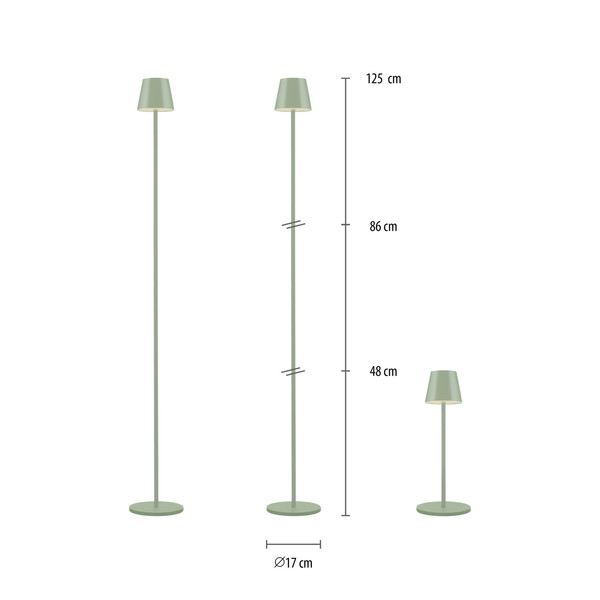 JUST LIGHT EURIA LED AKKU-Stehleuchte Warmweiss Dimmbar 2,5W grün IP54 19252-43
