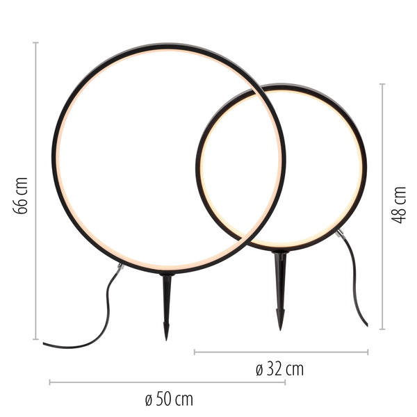 JUST LIGHT ZIRKULU LED Erdspießleuchte Warmweiss 19,5W 2-fach schwarz IP65 1951X-SET