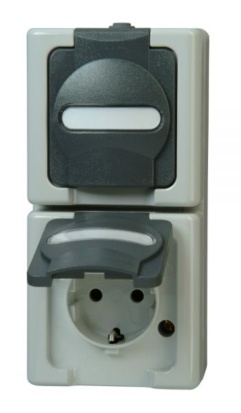 Kopp Blue Electric Aufputz-Feuchtraum Schutzkontakt-Steckdose mit Klappdeckel 2-fach senkrecht