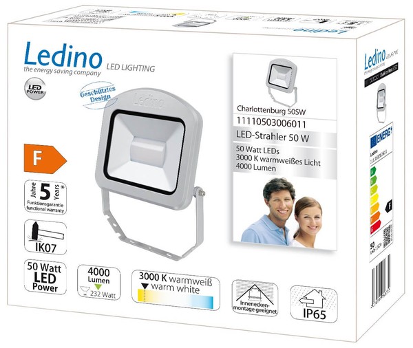 Ledino LED-Strahler Charlottenburg Fluter 50SW, 50W, 3000K, silber warmweiss