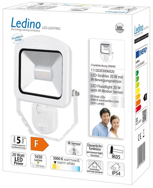 Ledino LED-Strahler mit Sensor PIR Fluter Charlottenburg 20WWI, 20W, 3000K warmweiss