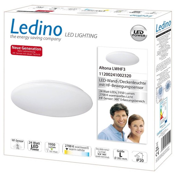 Ledino LED-Leuchte Altona LWHF3 mit Bewegungsmelder Decke, 24W, HF-Sensor 3000K 39cm warmweiss