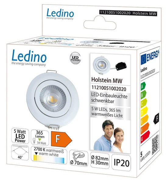Ledino 5W LED-Einbaustrahler Einbauleuchte Holstein MW 2700K warmweiss