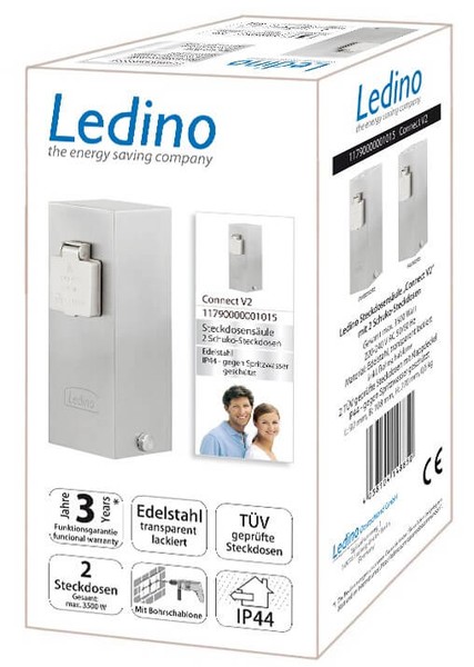 Ledino Steckdosensäule 2er Connect V2, Edelstahl, Außen kompakt und witterungsfest