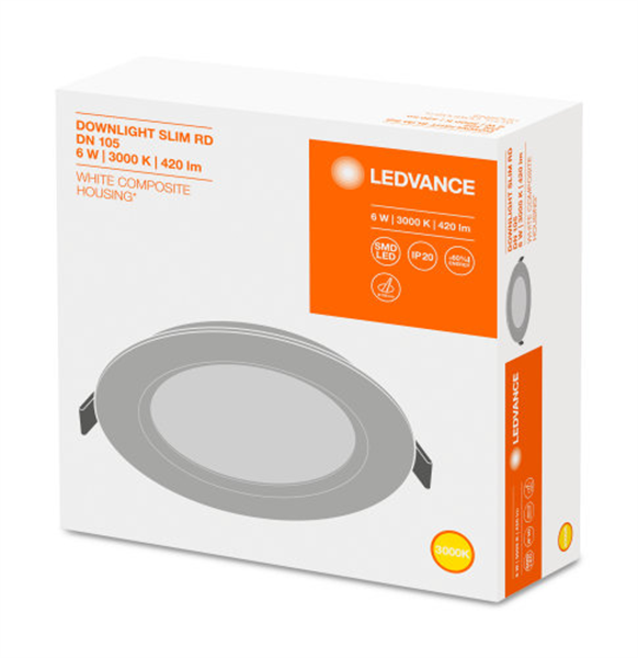 Ledvance Downlight Slim Rund 105 6W 3000K LED Einbauleuchte