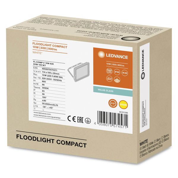 LEDVANCE FLOODLIGHT COMPACT Fluter 10W 830 SYM 100 weiss 900lm 3000K warmweiss IP65 4058075574571
