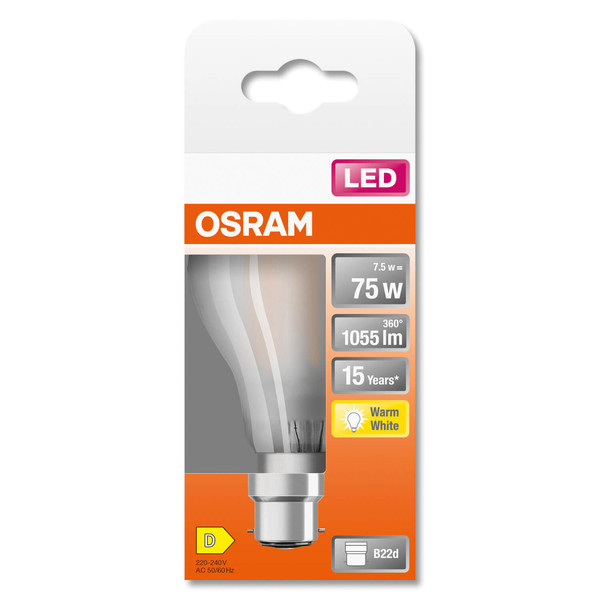 OSRAM LED Lampe Retrofit CLASSIC A 7.5W 827 Frosted B22d Warmweiss 4058075592735