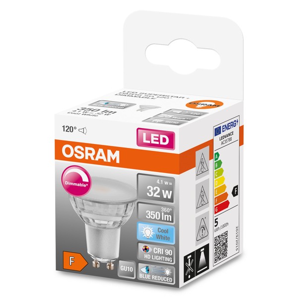 OSRAM LED Spot Strahler Superstar Plus GU10 4,1W 350lm neutralweiss 4000K 120° dimmbar 90Ra wie 32W