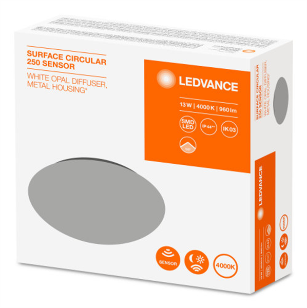 Ledvance Surface Circular LED 250 Sensor 13W 4000K IP44 Wand-/Deckenleuchte Rund