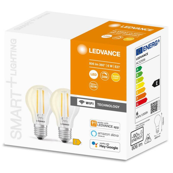LEDVANCE LED Lampe SMART+ Filament WiFi Classic dimmbar 60 6W warmweiss E27 4058075665644