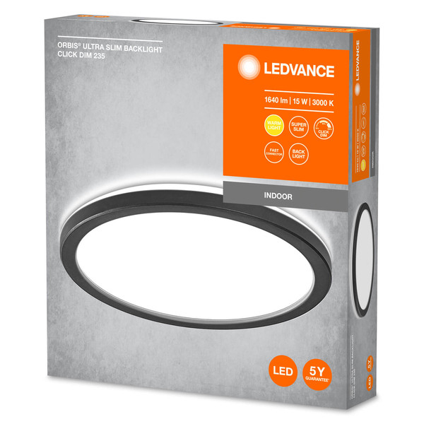 LEDVANCE LED Deckenleuchte ORBIS ULTRA SLIM CLICK 23,5cm Black 15W Dimmbar Warmweiss 4058075752863