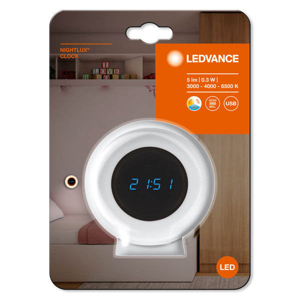 LEDVANCE LED Nachtlicht NIGHTLUX CLOCK 0.3W Warm weiß,Neutralweiss 4058075757721