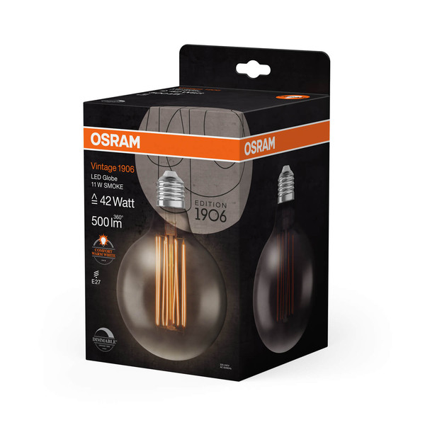 OSRAM LED Lampe Vintage 1906 CLASSIC SLIM Filament Globe 11W 818 Smoke E27 Dimmbar Warmweiss 4058075761391