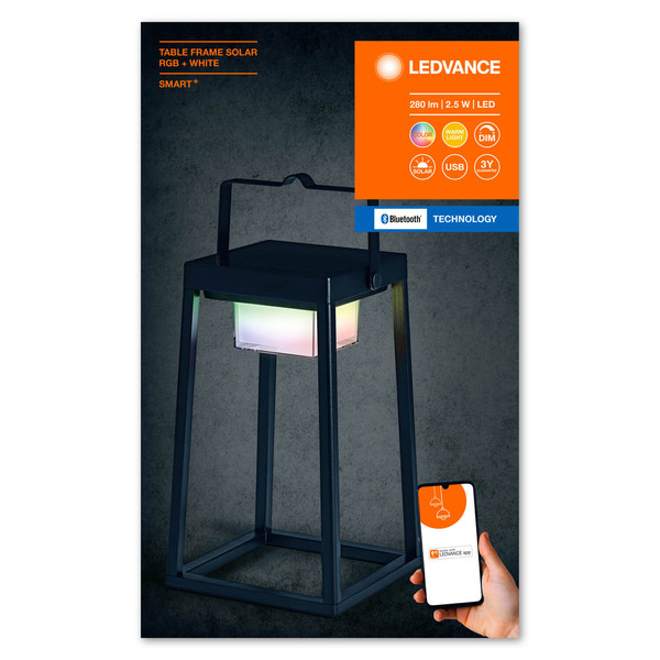 LEDVANCE LED Außenleuchte Smart+ Solar Table Frame Multicolor RGB + W Dimmbar RGBW Farbwechsel / Multicolor / Warmweiss 4058075763760