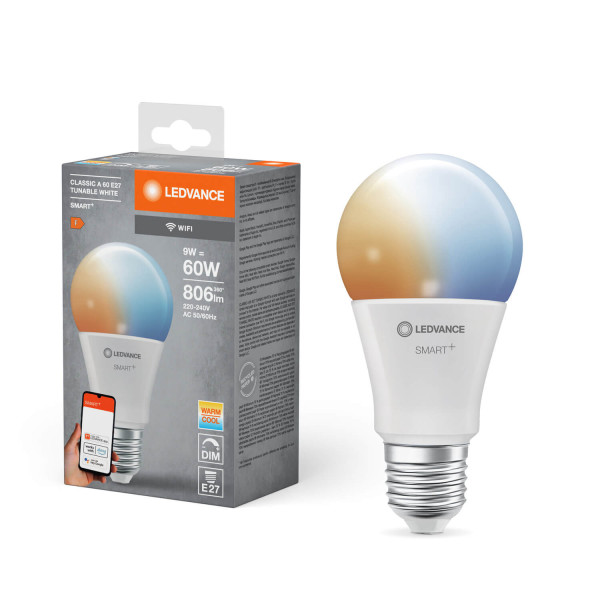 LEDVANCE LED Lampe SMART+ WiFi Classic Tunable White 230V TW FR E27 Dimmbar Tunable White, Kalt-zu-Warm-Farbwechsel 4058075778412