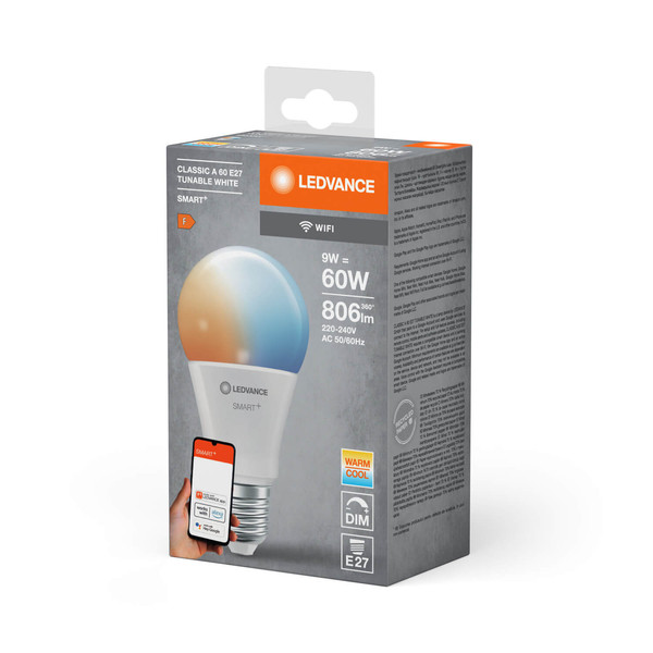 LEDVANCE LED Lampe SMART+ WiFi Classic Tunable White 230V TW FR E27 Dimmbar Tunable White, Kalt-zu-Warm-Farbwechsel 4058075778412