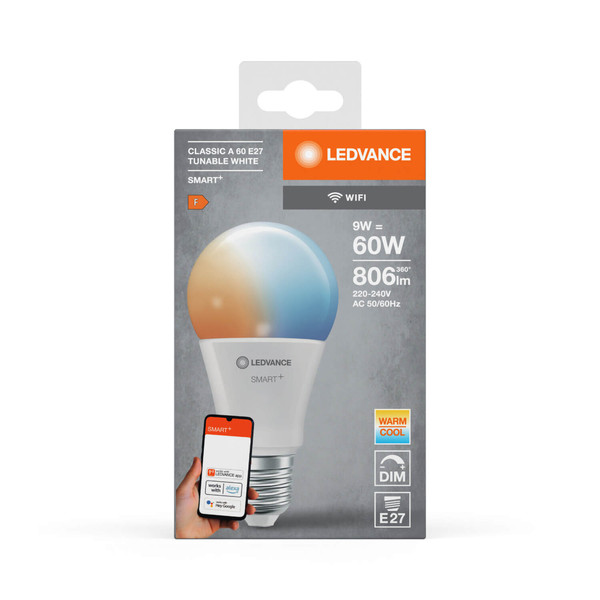 LEDVANCE LED Lampe SMART+ WiFi Classic Tunable White 230V TW FR E27 Dimmbar Tunable White, Kalt-zu-Warm-Farbwechsel 4058075778412