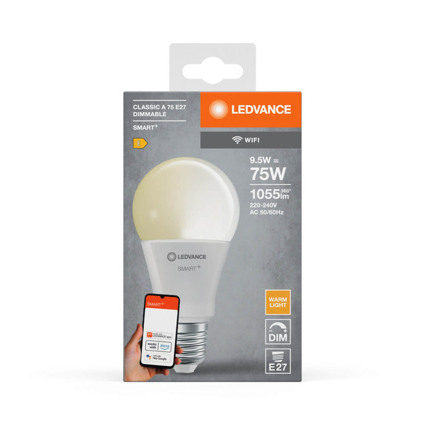 LEDVANCE LED Lampe SMART+ WiFi Classic 230V FR E27 Dimmbar Warmweiss 4058075778498
