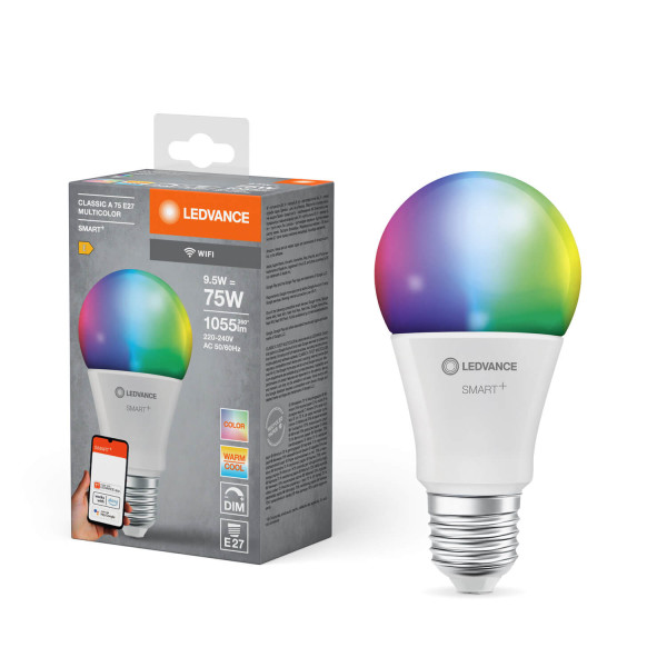 LEDVANCE LED Lampe SMART+ WiFi Classic Multicolour 230V RGBW FR E27 Dimmbar RGBTW Farbwechsel / steuerbare Lichtfarbe 4058075778535