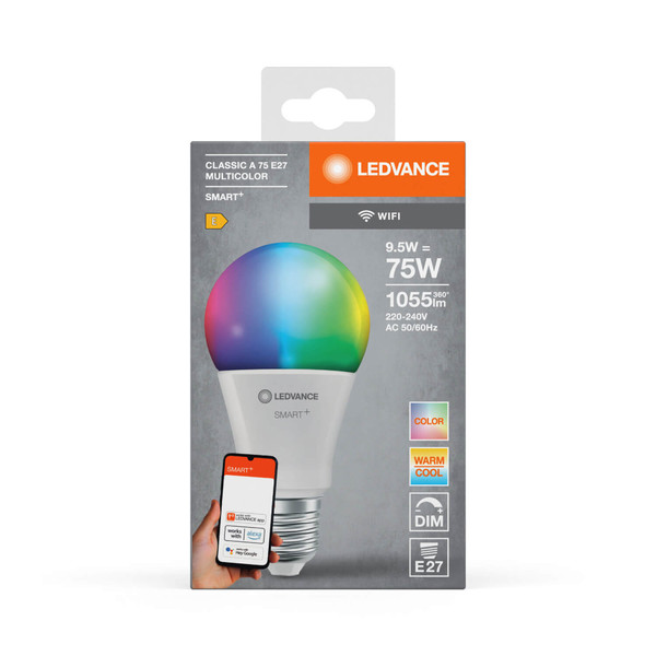 LEDVANCE LED Lampe SMART+ WiFi Classic Multicolour 230V RGBW FR E27 Dimmbar RGBTW Farbwechsel / steuerbare Lichtfarbe 4058075778535