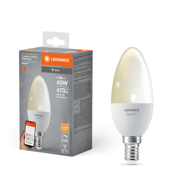 LEDVANCE LED Lampe SMART+ WiFi Candle 230V FR E14 Dimmbar Warmweiss 4058075778559