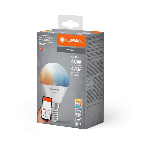 LEDVANCE LED Lampe SMART+ WiFi Mini Bulb Tunable White 230V TW FR E14 Dimmbar Tunable White, Kalt-zu-Warm-Farbwechsel 4058075778634