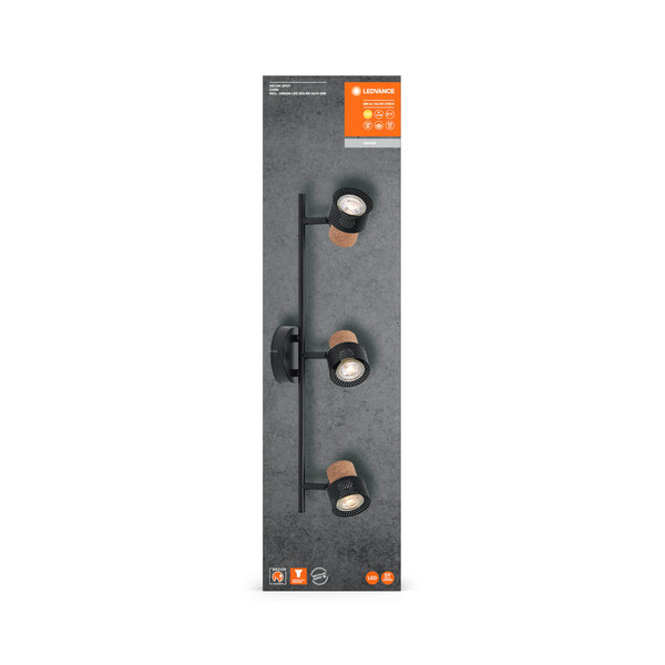 LEDVANCE LED Deckenleuchte DECOR SPOT CORK BLACK 3x3.4W 927 DIM Dimmbar Warmweiss 4058075828728