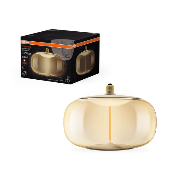 OSRAM LED Lampe VINTAGE 1906 BIG DECORATIVE BULB WITH Filament-MAGNETIC STYLE 12W 818 Amber E27 Dimmbar Warmweiss 4058075836242